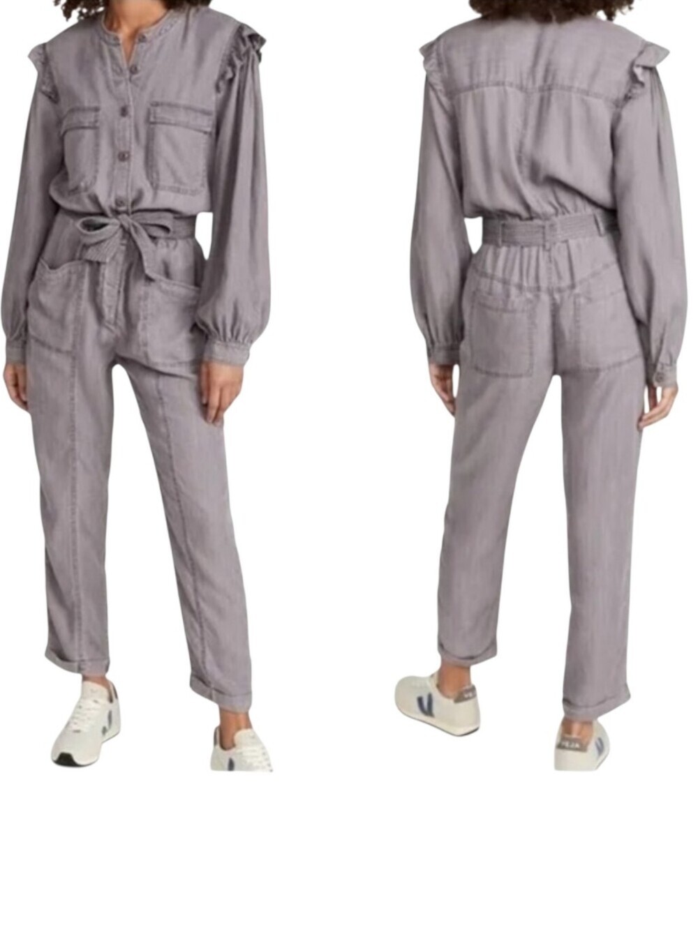 Rebecca Minkoff Marie Belted Tencel Jumpsuit Gray Medium